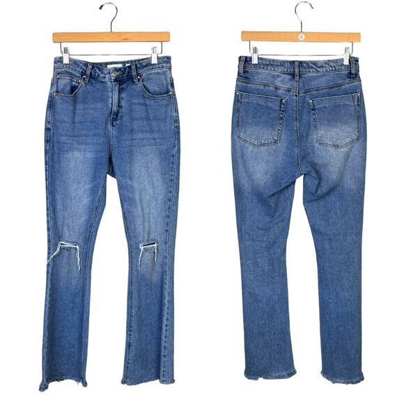 A loves A Rigid Denim High Waist Distressed Raw Hem Bootcut Jeans - Picture 1 of 8